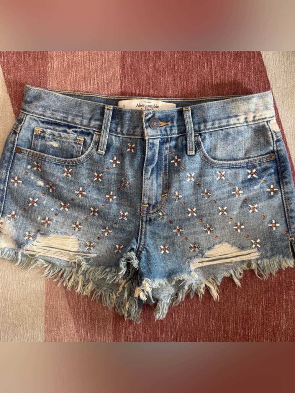 Abercrombie & Fitch Light Blue Studded Distressed Denim Shorts